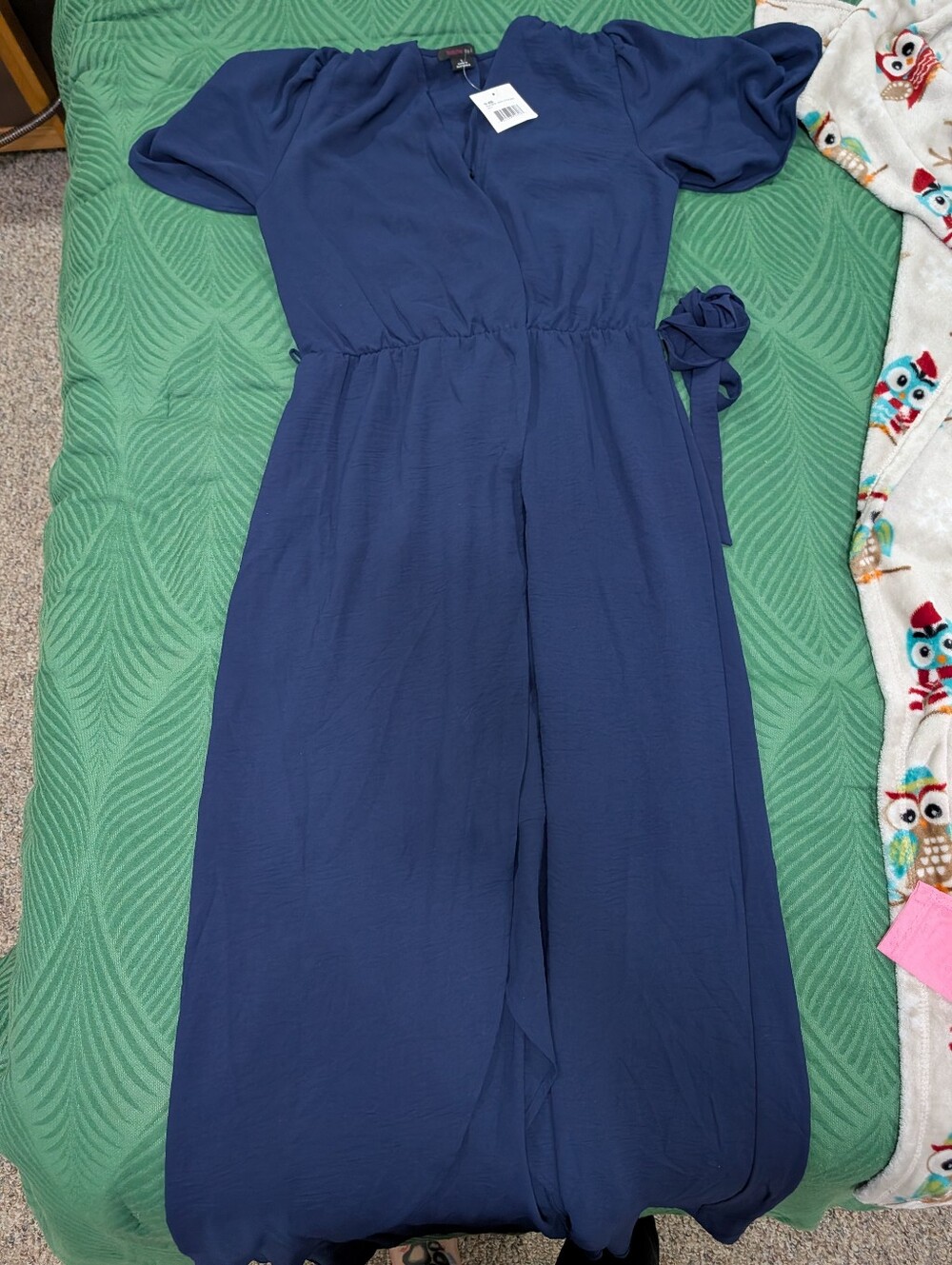 Womens Navy Short-Sleeve V-Neck Dresswith Side Tie